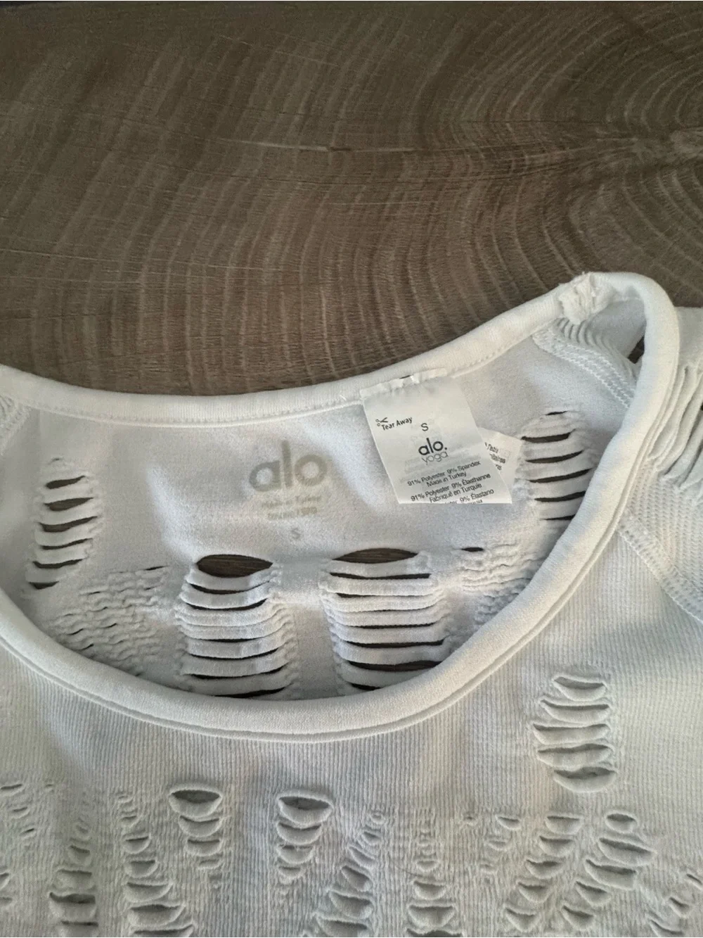 ALO Yoga White Distressed Open-Knit Long Sleeve Top